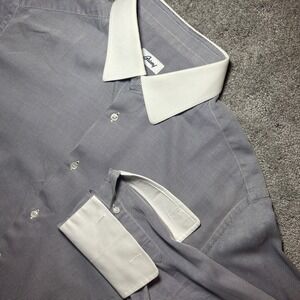 Brioni Dress Shirt Mens 41/16 Grey Stripe Contrast Collar French Cuff Italy